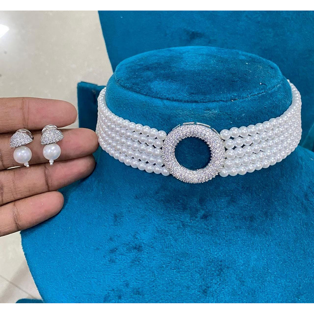 Shagna Designer Austrian Stones And Pearl Choker Necklace Set