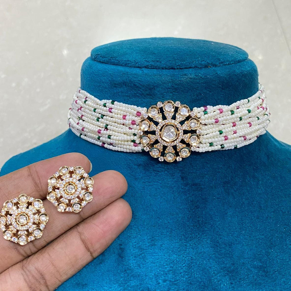 Shagna Designer Polki Kundan Stones And Pearl Choker Necklace Set