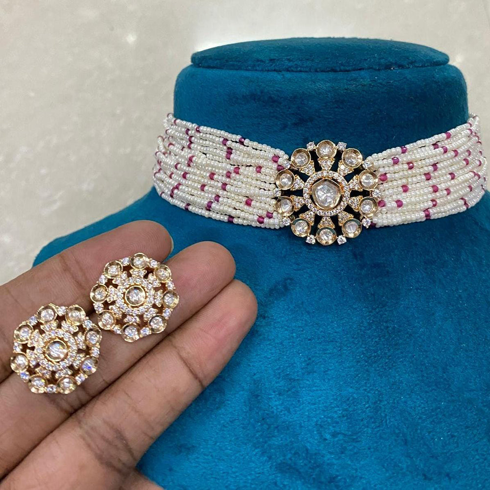 Shagna Designer Polki Kundan Stones And Pearl Choker Necklace Set