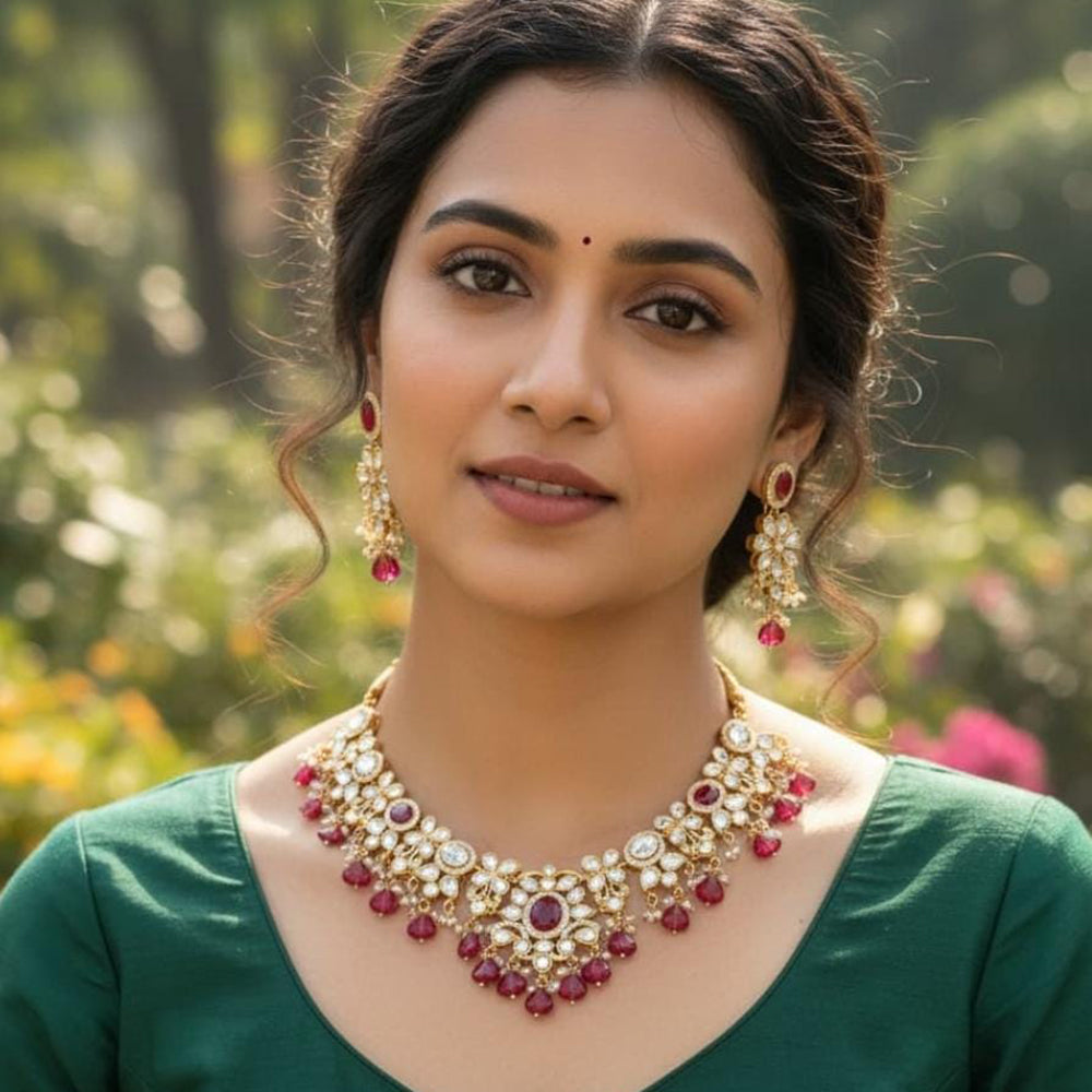 Shagna Designer Polki Kundan Stones Pearl And Beads Necklace Set