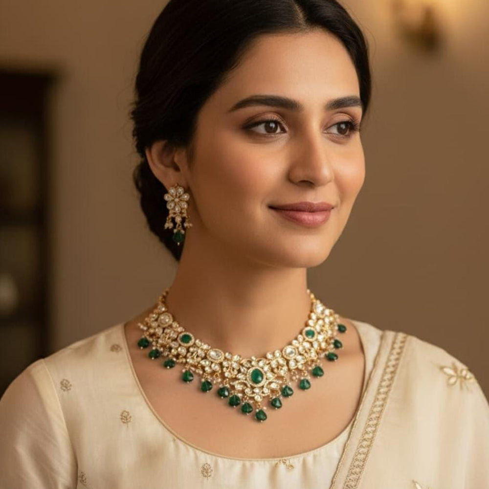 Shagna Designer Polki Kundan Stones Pearl And Beads Necklace Set