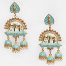 Shagna Graceful Kundan Stone And Beads Meenakari Jhumki Earrings