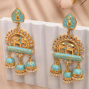 Shagna Graceful Kundan Stone And Beads Meenakari Jhumki Earrings