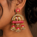 Shagna Graceful Kundan Stone And Beads Meenakari Jhumki Earrings