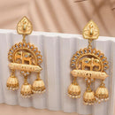 Shagna Graceful Kundan Stone And Beads Meenakari Jhumki Earrings