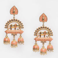Shagna Graceful Kundan Stone And Beads Meenakari Jhumki Earrings