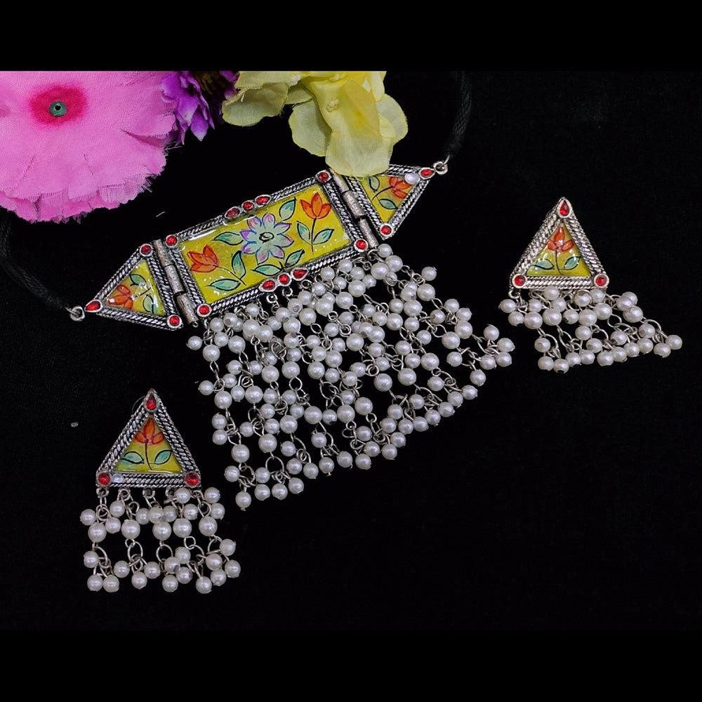 Blythediva Silver Plated Meenakari Necklace Set