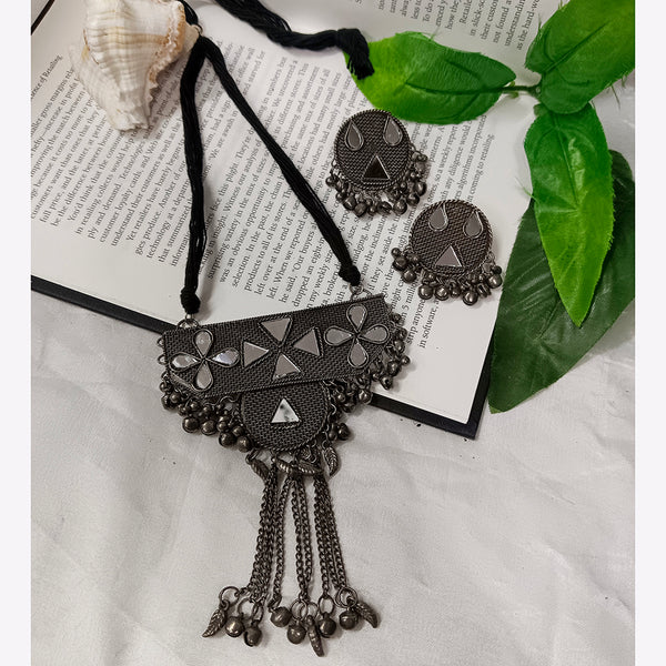 Bhavi Jewels Oxidised Plated Long Necklace Set