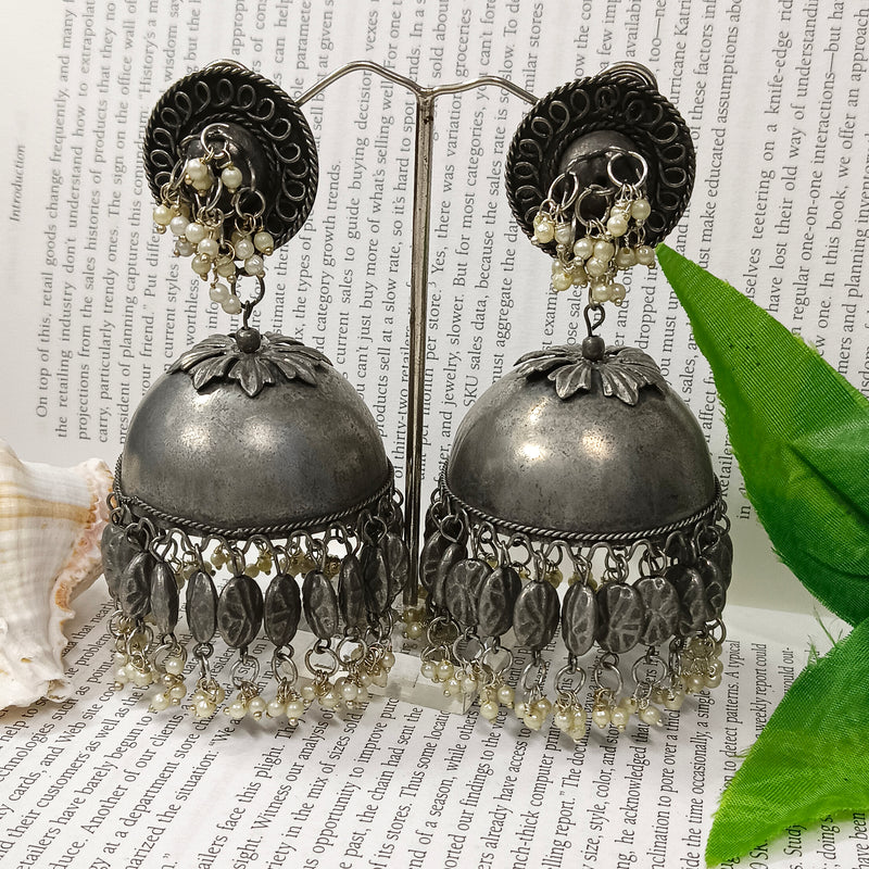 Bhavi Jewels Oxidised Plated Jhumki Earrings