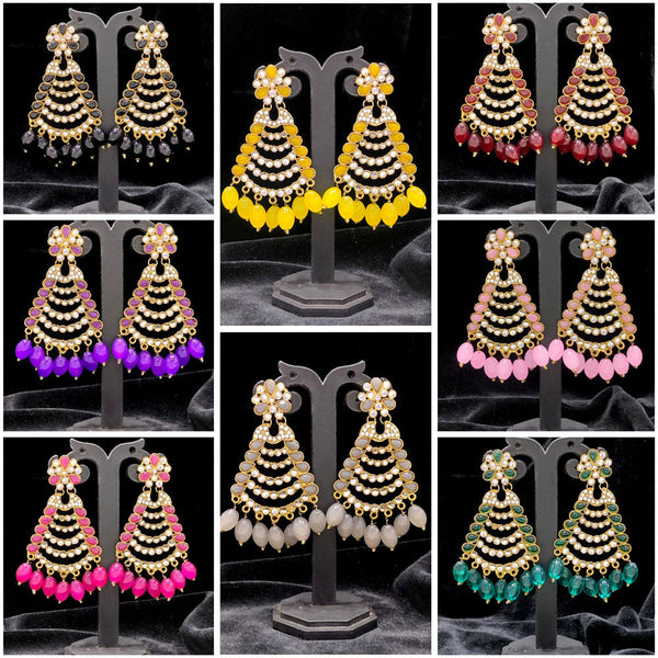 Blythediva Gold Plated Crystal Stone And Pearl Dangler Earrings