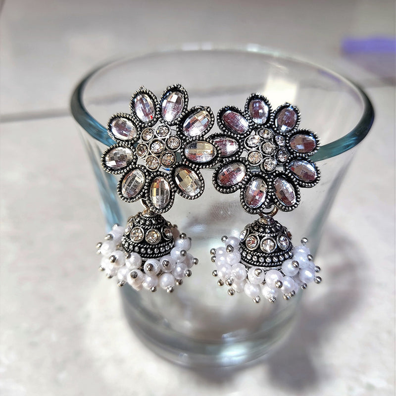 H K Fashion Oxidised Plated Crystal Stone Jhumki Earrings