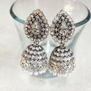 H K Fashion Silver Plated Austrian Stone Jhumki Earrings