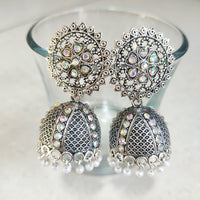 H K Fashion Silver Plated Austrian Stone Jhumki Earrings