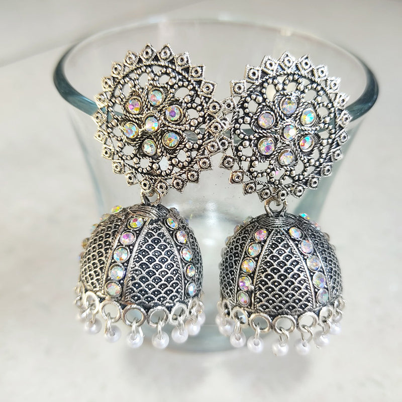 H K Fashion Silver Plated Austrian Stone Jhumki Earrings