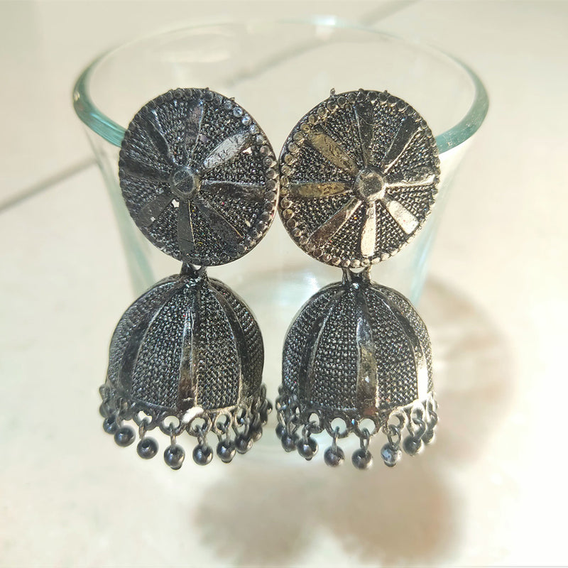 H K Fashion Oxidised  Plated Jhumki Earrings