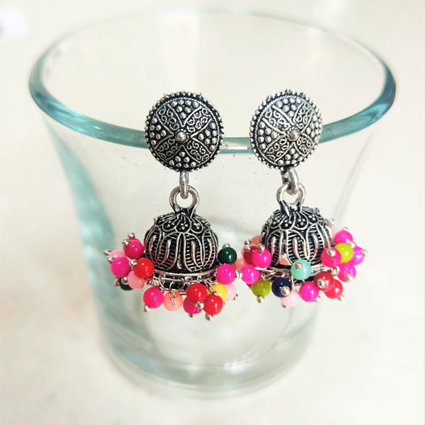 H K Fashion Oxidised Plated Jhumki Earrings