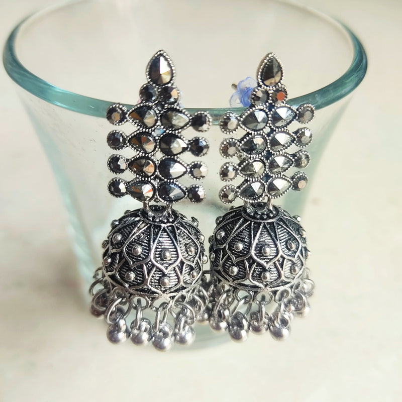 H K Fashion Oxidised Plated Jhumki Earrings