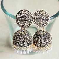 H K Fashion Oxidised Plated Jhumki Earrings