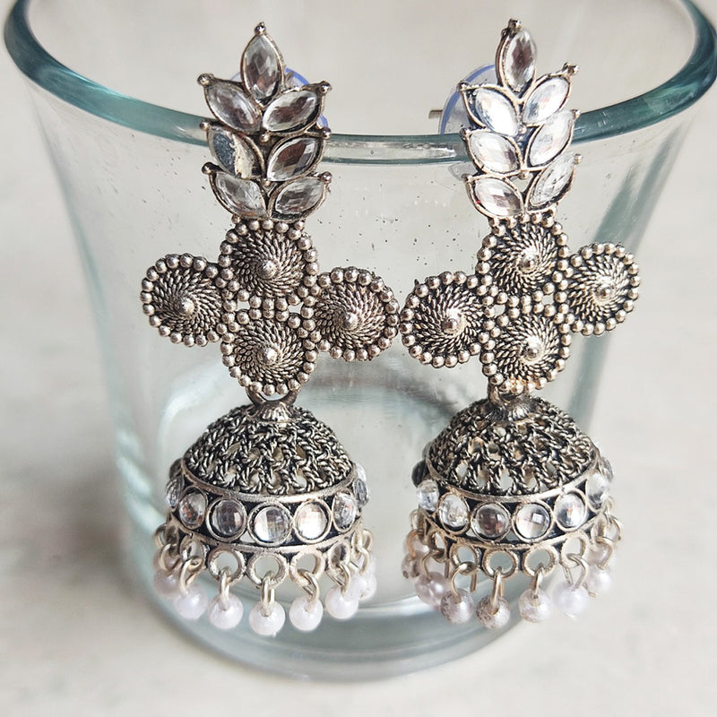 H K Fashion Oxidised Plated Jhumki Earrings