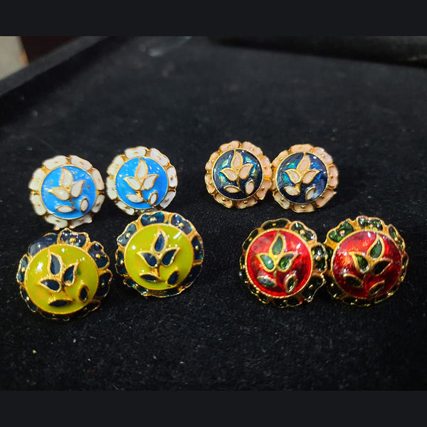H K Fashion Gold Plated Assorted Color Meenakari Stud Earrings