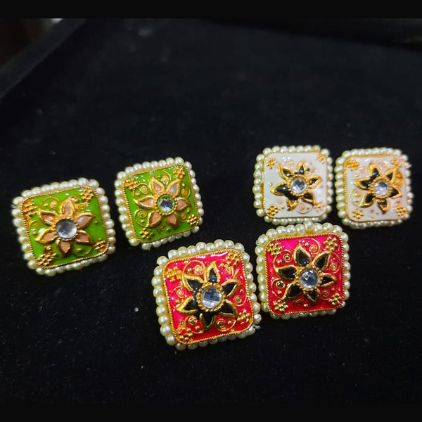 H K Fashion Gold Plated Assorted Color Meenakari Stud Earrings