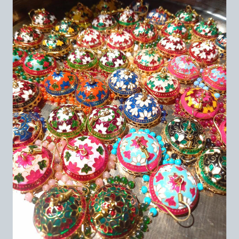 H K Fashion Gold Plated Meenakari Jhumki Earrings(Assorted Color)