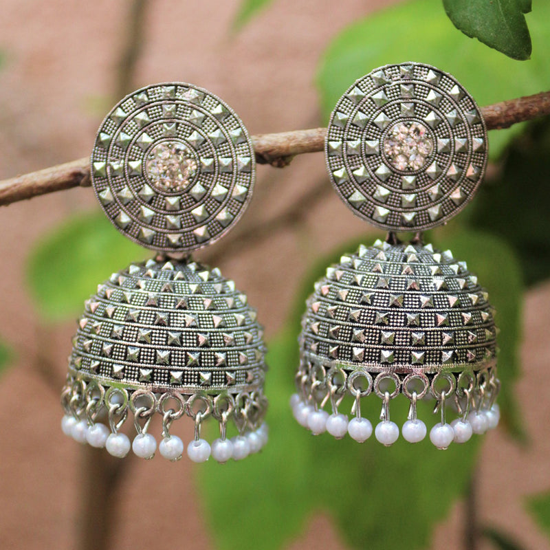 H K Fashion Oxidised Plated Jhumki Earrings