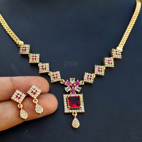H K Fashion Gold Plated AD Necklace Set