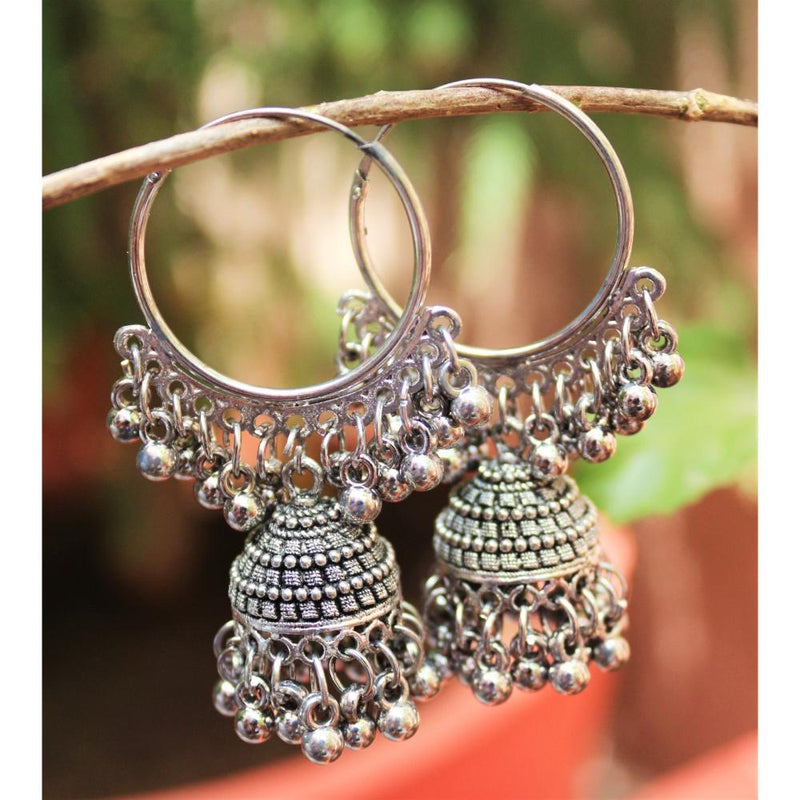 H K Fashion Oxidised Plated Jhumki Earrings