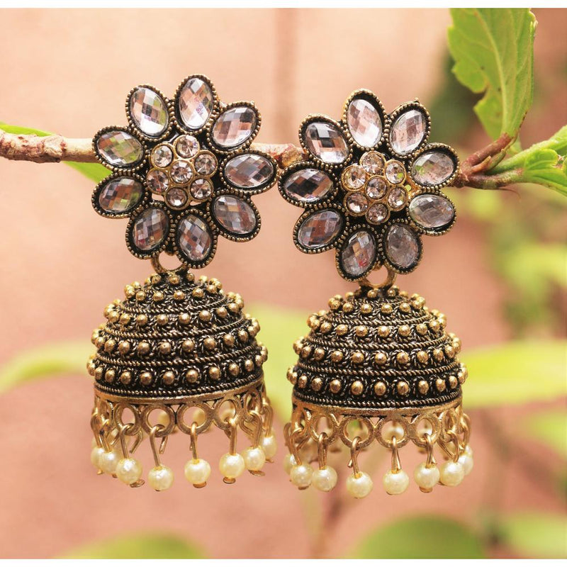 H K Fashion Gold Plated Austrian Stone Jhumki Earrings