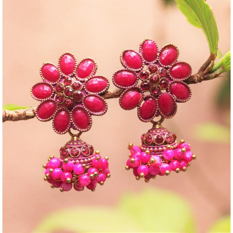 H K Fashion Pota Stone Jhumki Earrings