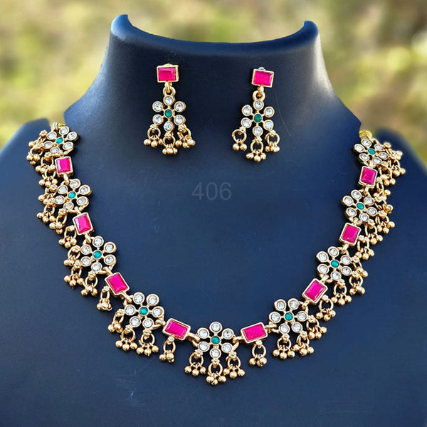 H K Fashion Gold Plated Crystal Stone  Necklace Set