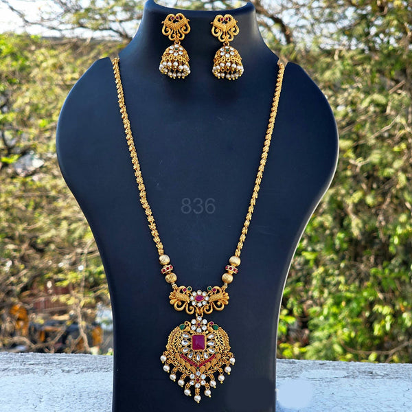 H K Fashion Gold Plated Austrian Stone Long  Necklace Set