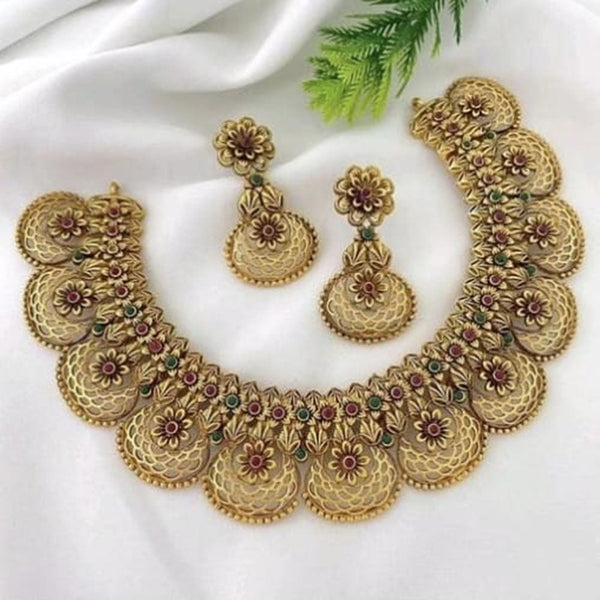 H K Fashion Gold Plated Pota Stone Necklace Set