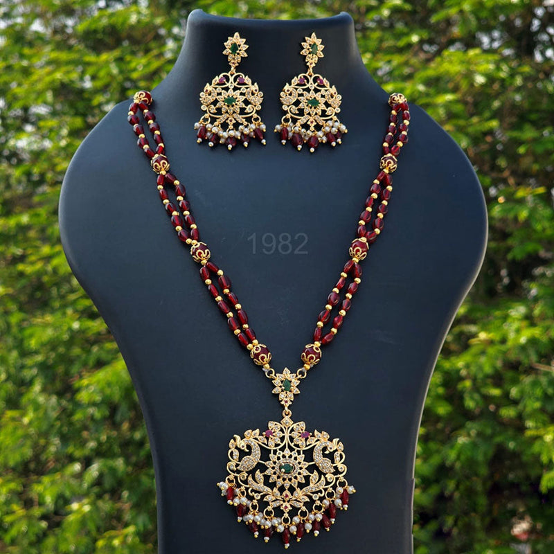 H K Fashion Gold Plated Austrian Stone Long Necklace Set
