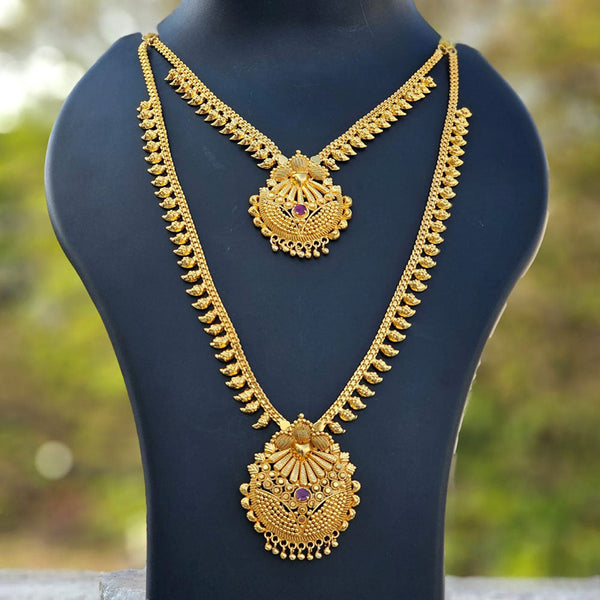 H K Fashion Gold Plated Pota  Stone Double Necklace Set