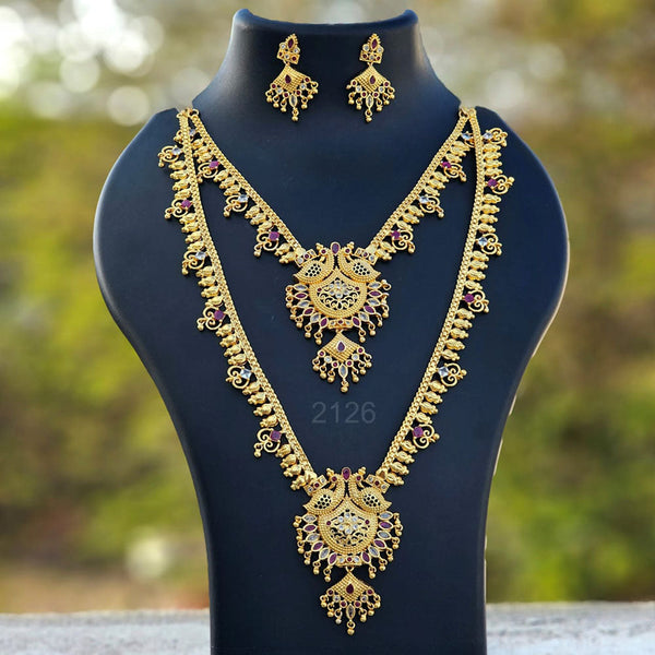 H K Fashion Gold Plated Crystal  Stone Double Necklace Set