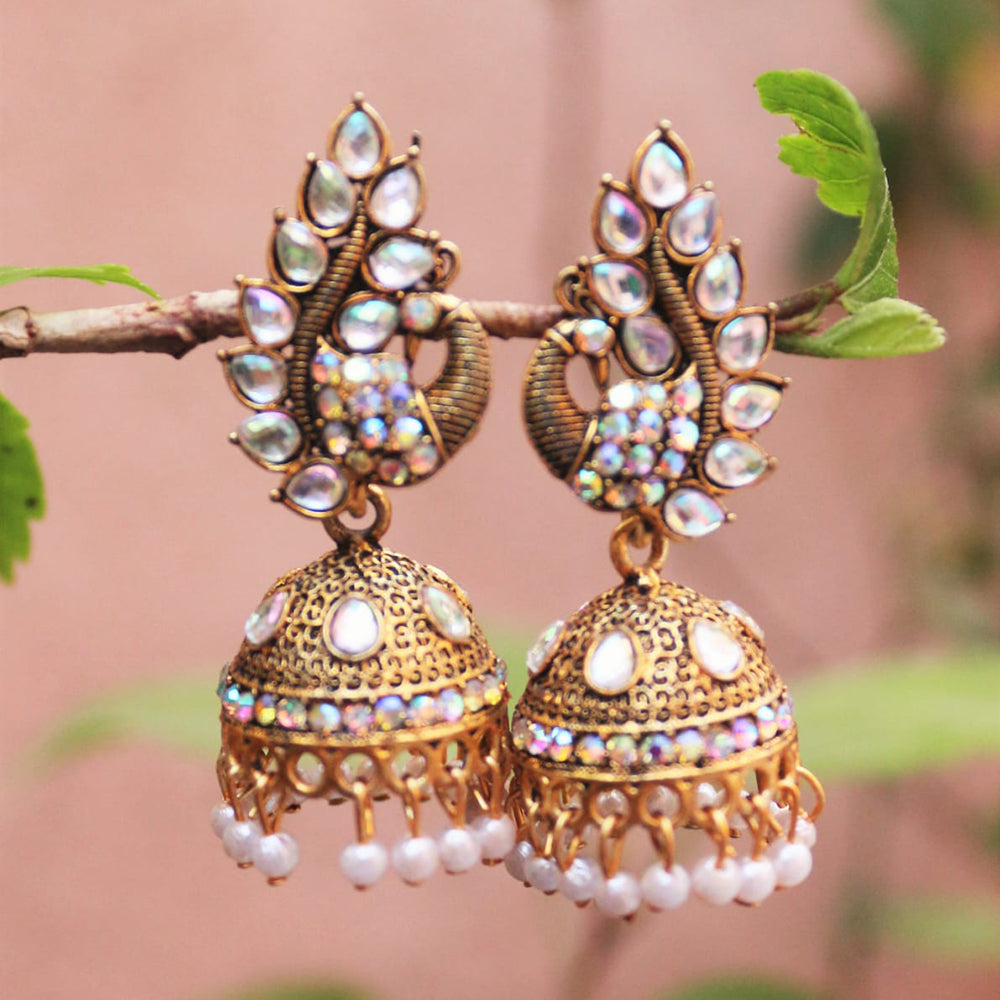 H K Fashion Gold  Plated Austrian Stone Jhumki Earrings