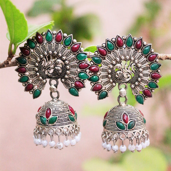 H K Fashion Oxidised Plated  Pota Stone Jhumki Earrings