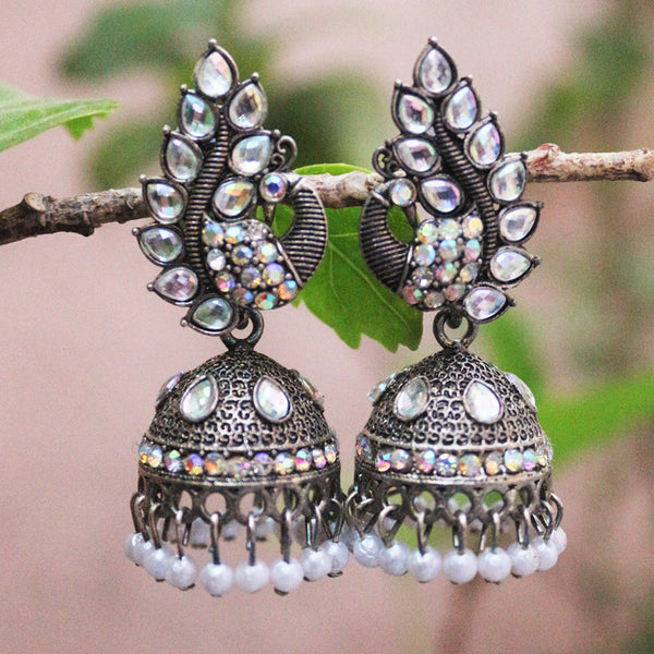 H K Fashion Oxidised Plated  Austrian Stone  Jhumki Earrings