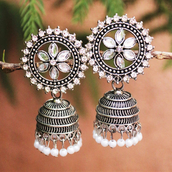 H K Fashion Oxidised Plated  Crystal Stone Jhumki Earrings