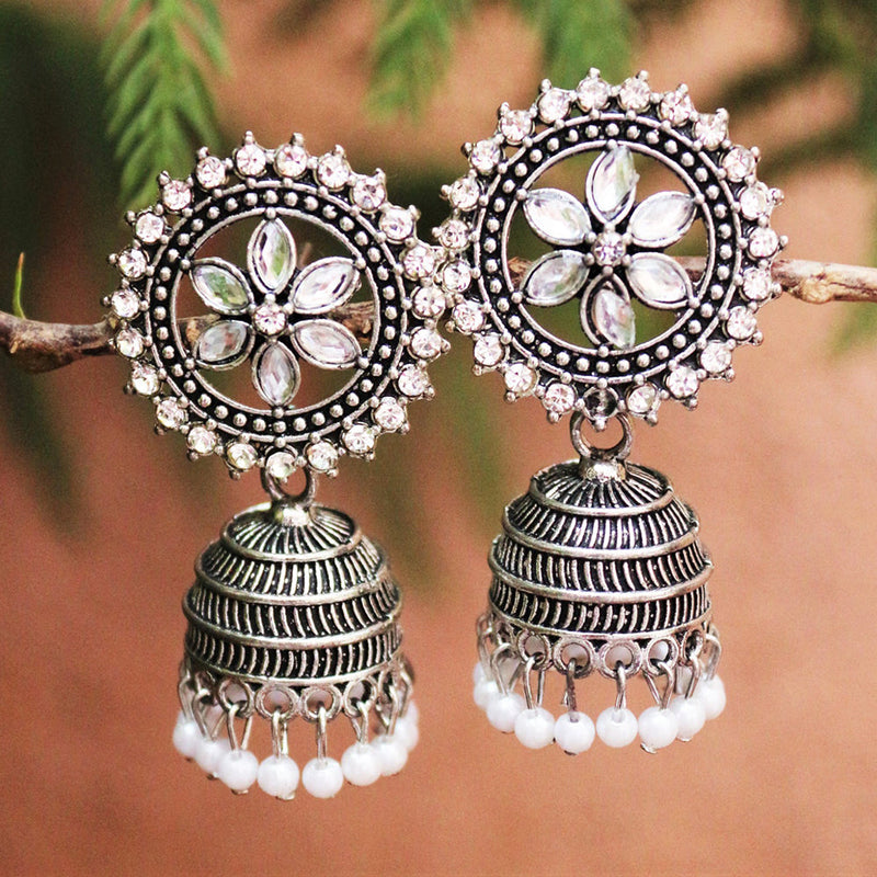 H K Fashion Oxidised Plated  Crystal Stone Jhumki Earrings