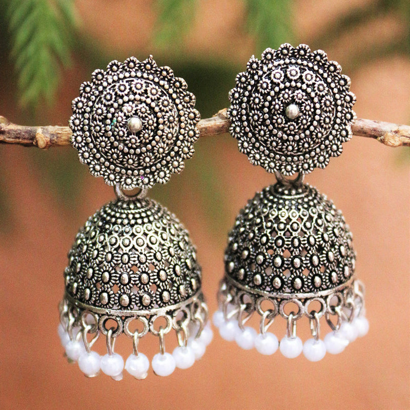 H K Fashion Oxidised Plated Jhumki Earrings