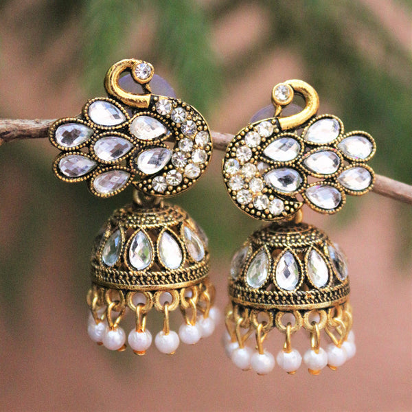 H K Fashion Gold Plated Crystal Stone Jhumki Earrings