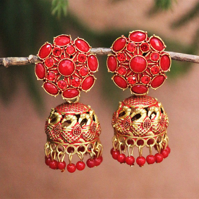 H K Fashion Gold Plated Pota Stone Jhumki Earrings