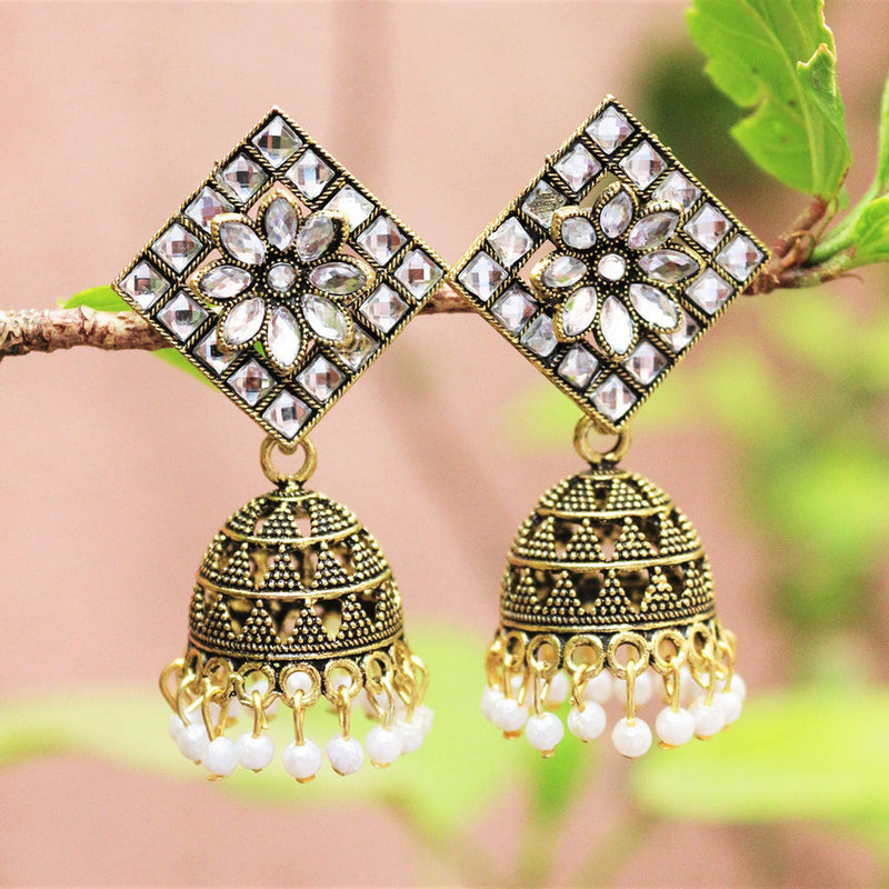 H K Fashion Gold Plated Austrian Stone Jhumki Earrings