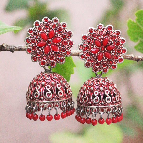 H K Fashion Oxidised Plated  Austrian Stone  Jhumki Earrings