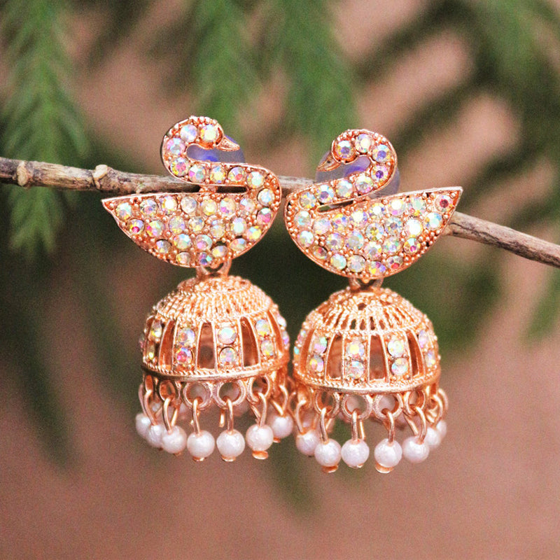 H K Fashion Rose Gold Plated  Austrian Stone Jhumki Earrings