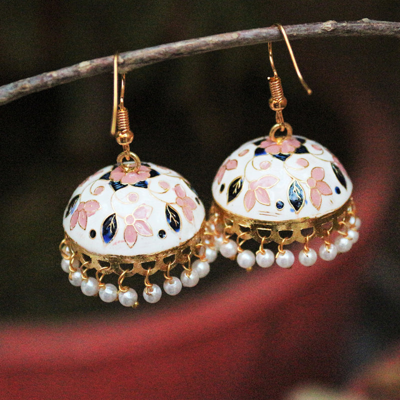 H K Fashion Gold Plated Meenakari Jhumki Earrings