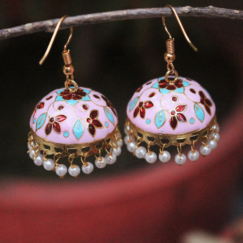 H K Fashion Gold Plated Meenakari Jhumki Earrings